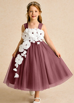 Azazie Dovey Abiti da Ragazza di Fiori Abito Principessa in Tulle Fiocco Rosa Del Deserto image1