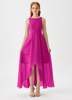 Azazie Lizette Junior Fuchsia A-Line Pleated Chiffon Dress image3