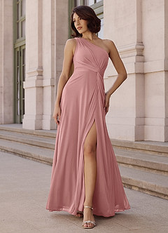 Azazie Brooke Bridesmaid Dresses Dusty Rose A-Line One Shoulder Chiffon Dress image2