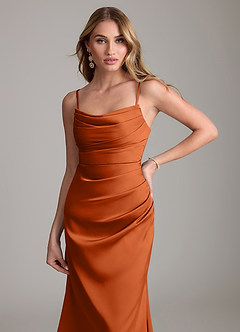 Azazie Lucille Vestidos de damas de honor Vestido de Naranja Quemada de Satén Elástico de Corte Sirena Convertible con Sin tirantes image5