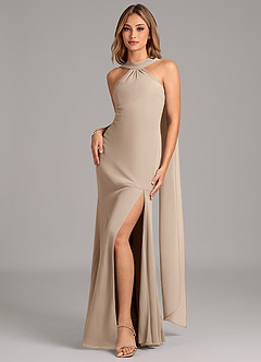 Azazie Kinsley Bridesmaid Dresses Taupe Mermaid Pleated Chiffon Dress image4