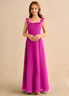 Azazie Chip Girls Formal Flower Girl Dresses Fuchsia A-Line Sleeveless Chiffon Dress image4