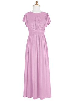 Azazie Mosley Junior Candy Pink A-Line Ruched Mesh Dress image7
