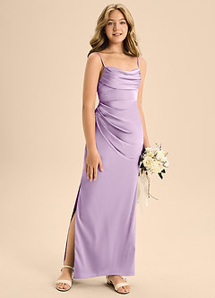 Azazie Mai Junior A-Linie Herzausschnitt Stretch-Satin Kleid Frostiges Flieder image3