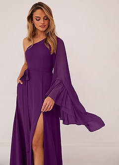 Barbie ♥ Azazie Bridesmaid Dresses Grape A-Line Long Sleeve Chiffon Dress image5