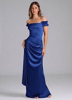 Azazie Kalysia Bridesmaid Dresses Royal Blue Mermaid Off the Shoulder Stretch Satin Convertible Dress image1