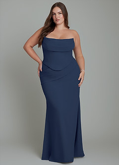 Azazie Sorrel Vestidos de damas de honor Vestido Azul Marino Oscuro de Gasa de Corte Sirena con Corsé image16