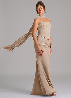 Azazie Sorrel Bridesmaid Dresses Taupe Mermaid Corset Chiffon Dress image3