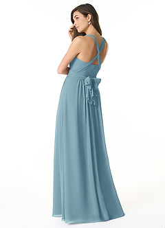 Azazie Olani Bridesmaid Dresses Moody Blue A-Line Off the Shoulder Chiffon Convertible Dress image3