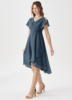 Azazie Graciela Junior Neptune A-Line Pleated Chiffon Dress image4