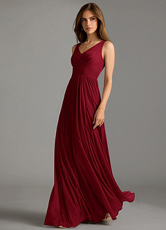 Azazie Keyla Bridesmaid Dresses Burgundy A-Line Pleated Mesh Dress image1