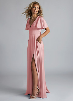 Azazie Kimber Brudtärnklänningar Klä av A-Linje i Stretch Satin Rynkad Puderrosa image12