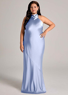 Azazie Velli Vestidos de damas de honor Vestido de Hielo de Satén Elástico de Corte Sirena con Cuello Alto image6