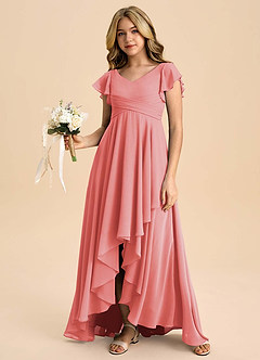 Azazie Caria Junior Coral A-Line Pleated Chiffon Dress image6