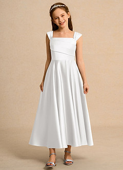 Azazie Bundle Girls Formal Abiti da Ragazza di Fiori Abito A-Line in Raso Opaco Plissettato Bianco image1