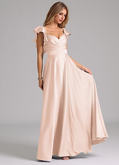 Azazie Leilani Bridesmaid Dresses Blushing Pink A-Line Ruched Stretch Satin Dress image4