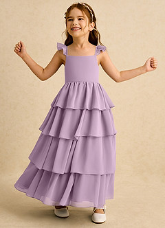 Azazie Boba vestidos de niña de las flores Vestido de Glicinia de Gasa de Corte En A con Escote Cuadrado image1