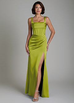 Azazie Amora Robes de demoiselle d'honneur Robe Sirène en Satin extensible Corset Citronnelle image1