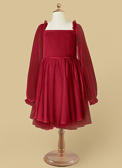 Azazie Aya Blumenmädchenkleider A-Linie mit ärmel Tüll Kleid Scharlachrot image6