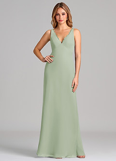 Azazie Tianna Final Sale Dusty Sage Sheath Chiffon Dress image1