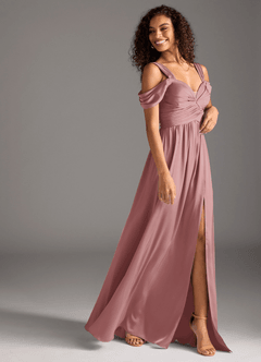 Azazie Lianne Bridesmaid Dresses Dusty Rose A-Line Off the Shoulder Stretch Satin Dress image6