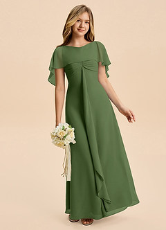 Azazie Selena Junior Olive A-Line Ruched Chiffon Dress image3