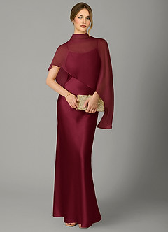 Azazie Jaleesa Bridesmaid Dresses Burgundy Sheath High Neck Stretch Satin Dress image5