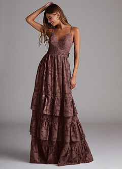 Azazie Nathalia Bridesmaid Dresses Espresso A-Line Bow Floral Burnout Dress image1