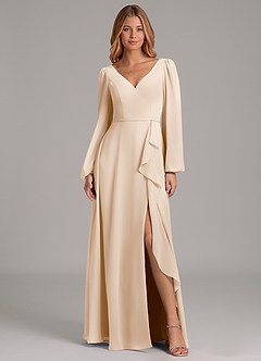 Azazie Simone Bridesmaid Dresses White Alabaster A-Line Long Sleeve Chiffon Dress image3
