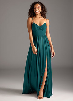 Azazie Zeya Bridesmaid Dresses Peacock A-Line Pleated Mesh Dress image4