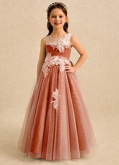 Azazie Addison Robe Demoiselle D'honneur Fillette Robe Princesse en Tulle Sequins Orange Brûlée image4