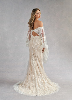 Azazie Memphis Wedding Dresses Diamond White Nude Mermaid V-Neck Sequins Lace Dress image4