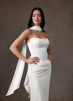 Azazie Samantha Wedding Dresses Diamond White Sheath Strapless Stretch Satin Dress image3