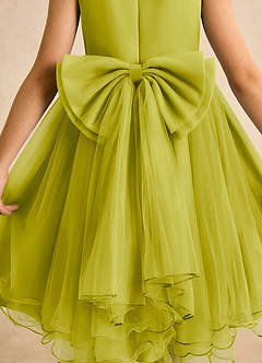 Azazie Lass Robe Demoiselle D'honneur Fillette Robe Trapèze en Tulle Nœud Citronnelle image6