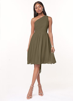 Azazie Katrina Bridesmaid Dresses Willow Green A-Line One Shoulder Chiffon Dress image1