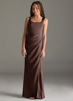 Azazie Mero Junior Ganache Mermaid Pleated Stretch Satin Dress image1