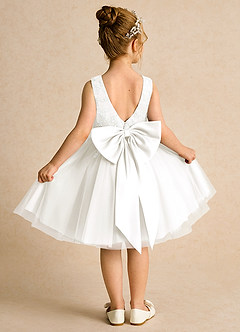 Azazie Butterfly Flower Girl Dresses Ivory A-Line Lace Dress image1