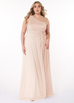Azazie Brooke Bridesmaid Dresses Blushing Pink A-Line One Shoulder Mesh Dress image6