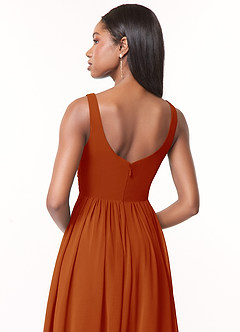 Azazie Keyla Bridesmaid Dresses Paprika A-Line V-Neck Pleated Chiffon Dress image4