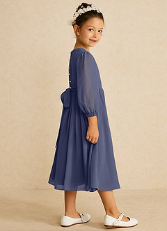 Azazie Lolo Robe Demoiselle D'honneur Fillette Robe Trapèze en Mousseline de soie avec manches Bleu Orageux image4