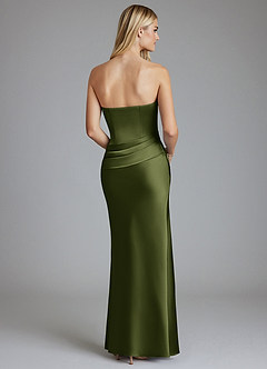 Azazie Lenya Bridesmaid Dresses Olive Sheath Pleated Stretch Satin Dress image2