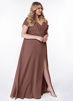 Azazie Rylee Jurken voor bruidsmeisjes Jurk van Chiffon met A-Lijn Geplooid Espresso image9