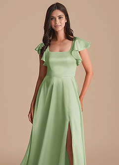 Azazie Bondi Bridesmaid Dresses Dusty Sage A-Line Bow Metallic Satin Dress image6