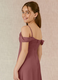 Azazie Kaitlynn Junior Desert Rose A-Line Off the Shoulder Chiffon Dress image7