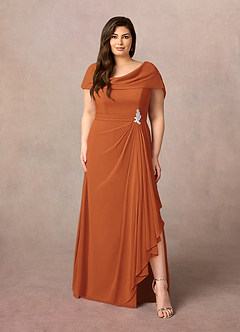 Azazie Mary Vestidos para mãe da noiva Vestir Canela de Chiffon de Linha A com Fenda Lateral image6