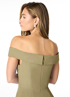 Azazie Lecia Abiti da Damigella Abito Convertibile Impero in Chiffon A pieghe con spalle scoperte Verde Muschio image6