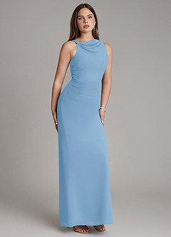 Azazie Charice Bridesmaid Dresses Powder Blue Sheath Pleated Chiffon Dress image4