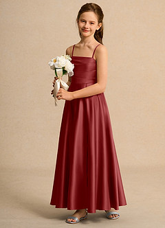 Azazie Pebbles Girls Formal Flower Girl Dresses Rust A-Line Pleated Matte Satin Dress image5