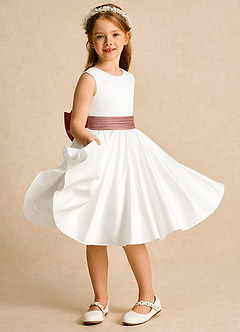 Azazie Sosie Flower Girl Dresses Ivory Cedar Rose A-Line Pleated Matte Satin Dress image5