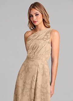 Azazie Phaedra Robes de demoiselle d'honneur Robe Trapèze en Blumen-Burnout Une épaule Champagne image7